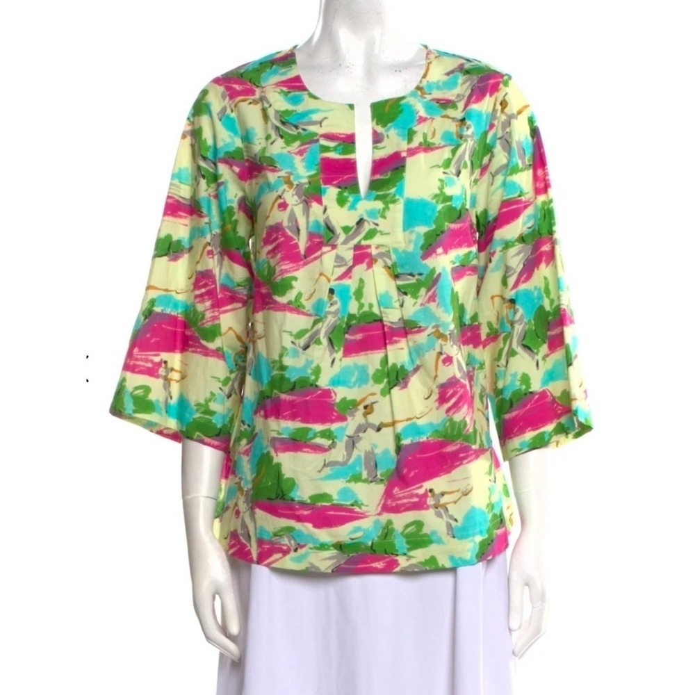 Frances Valentine Tunic Top Women Small Multi Tennis Print Artistic Designer